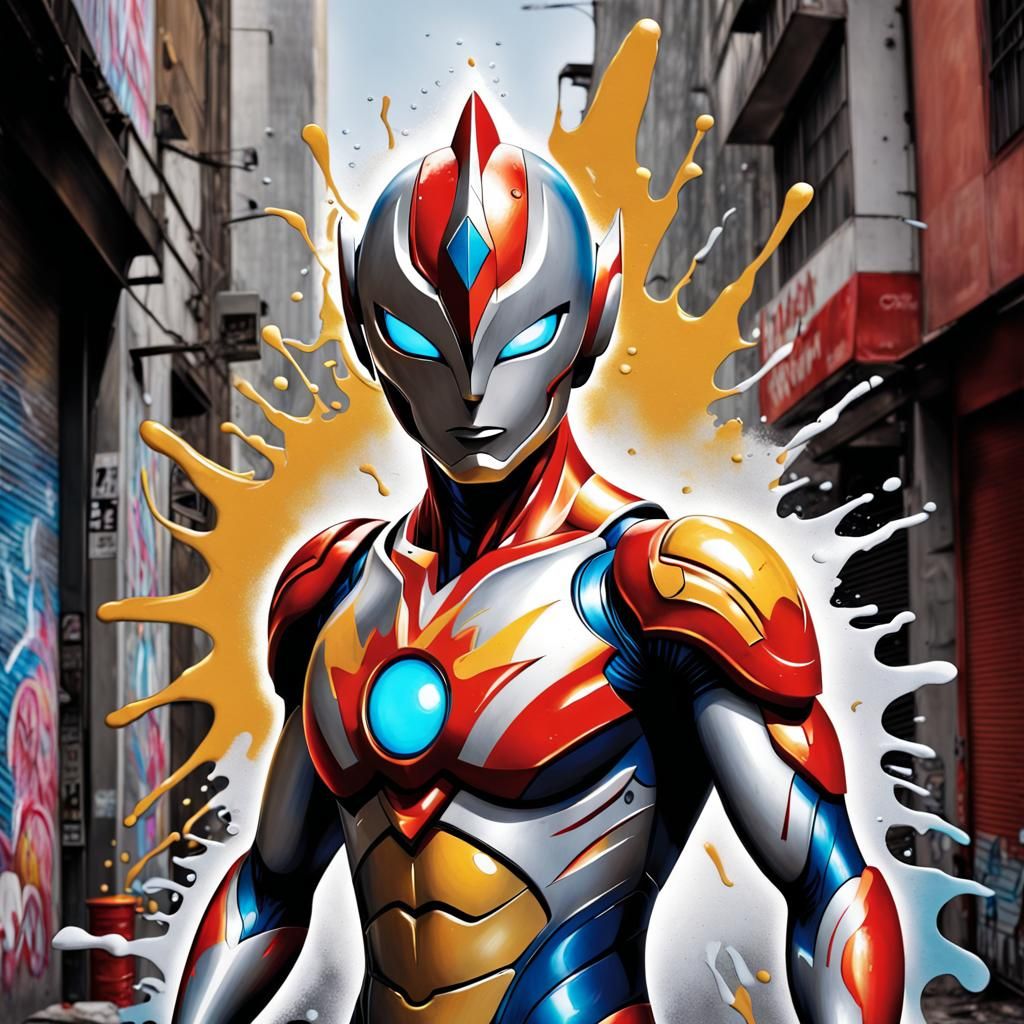 Polychromatic Ultraman Graffiti Art in Street Style