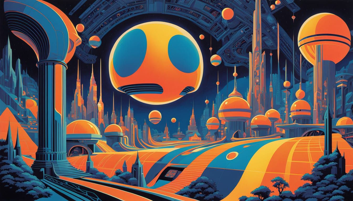 Delft Blue Pac-Man in Fractal Patterns Pixel Art Poster