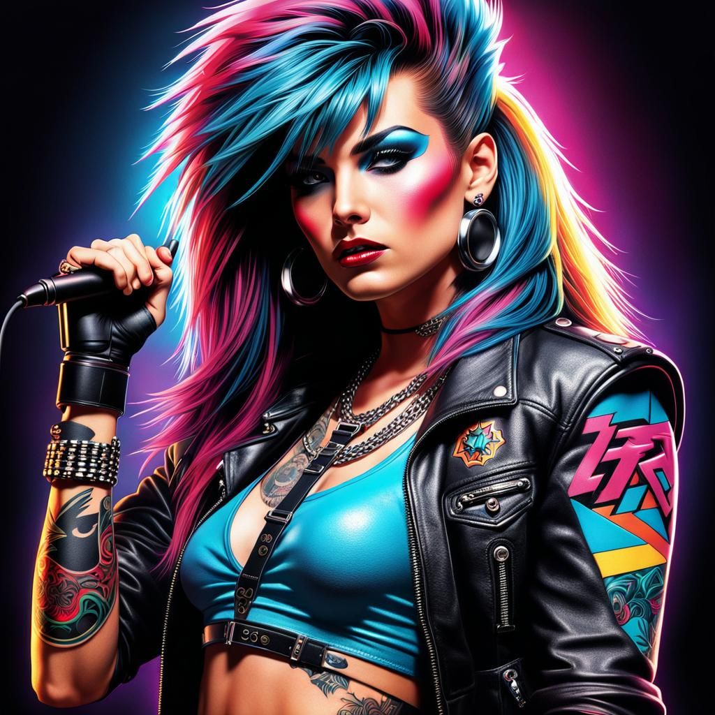 Rock Band Tattoo Art in 80s Synthetic Style