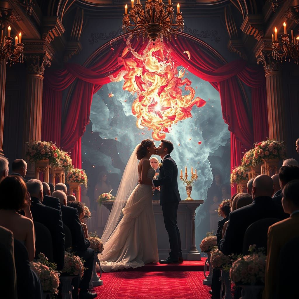 Surreal Wedding Ceremony Unfolds in Fantasy Concept Art Styl...