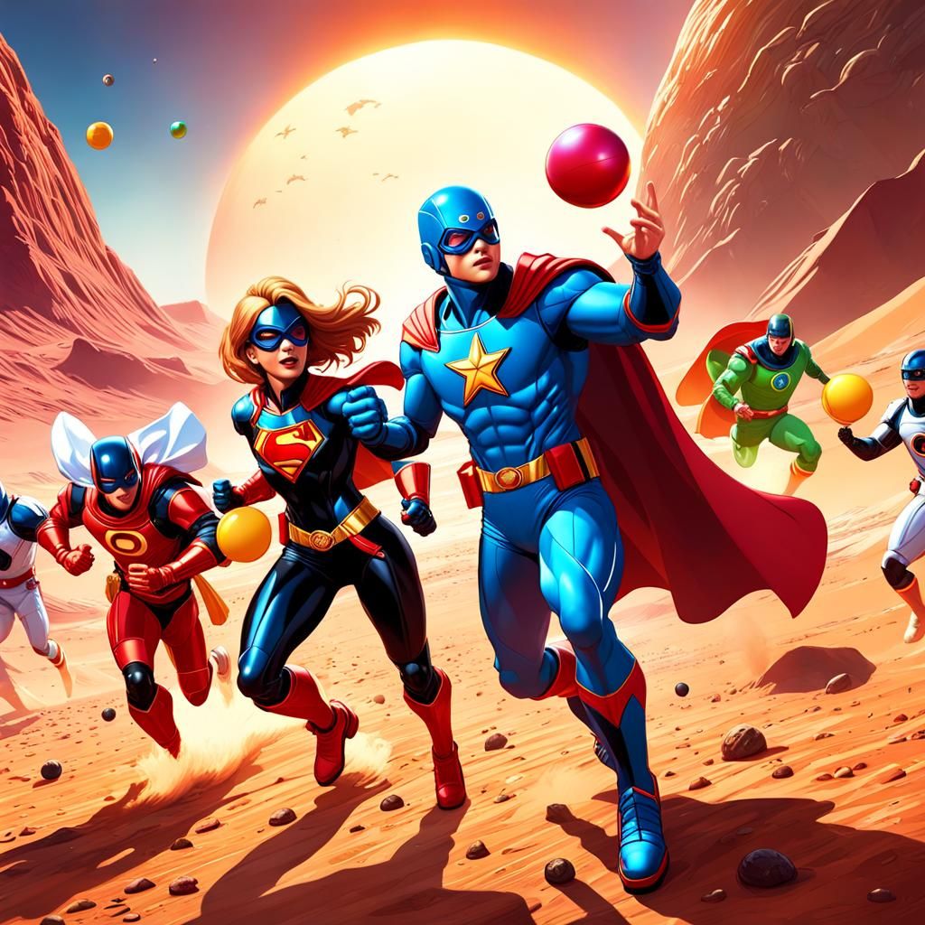 Superheroes Vacationing on Mars as Splash Art