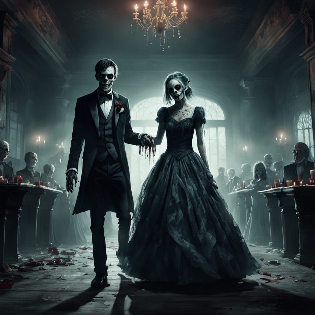 Zombie Prom Couple Dance in Horror Movie Style