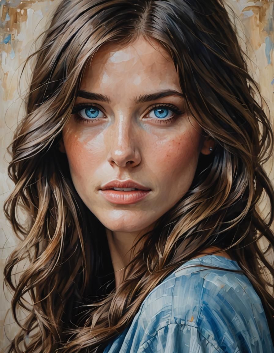 Brunette with Blue Eyes Glancing Back