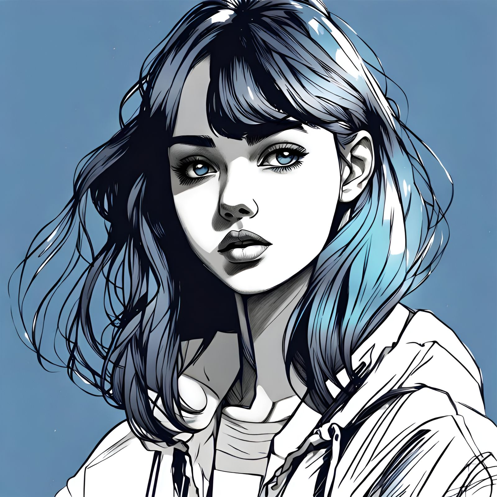 Manga-Inspired Girl Sketch with Retro Filters