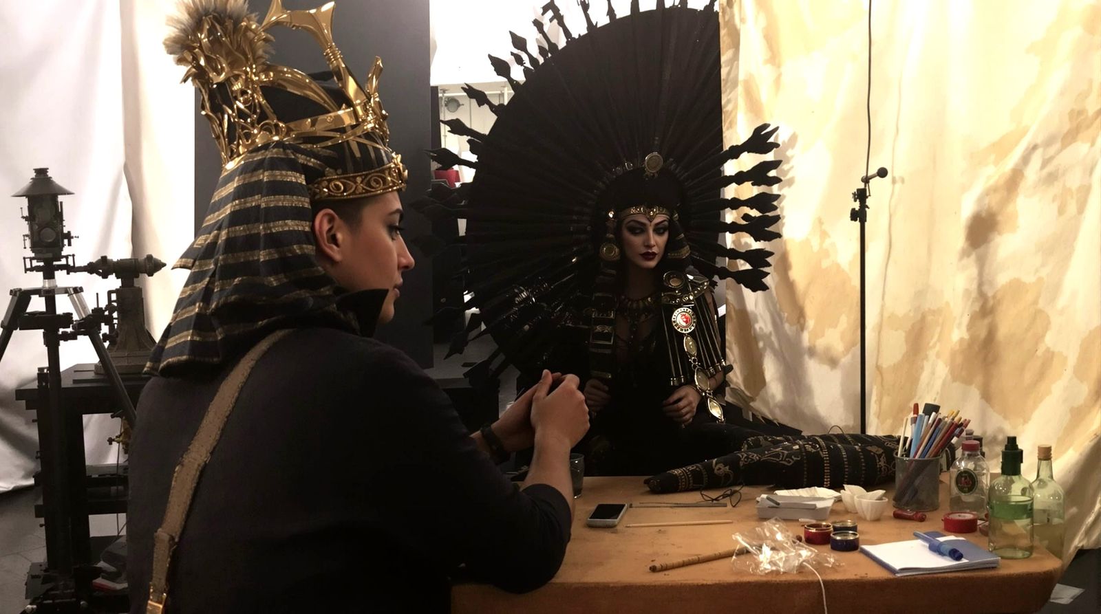 Cleopatra and Athena on Set of Dream Weaving