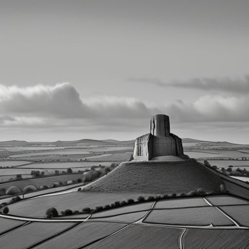 Olive-Toned Glastonbury Tor Landscape in Monochrome