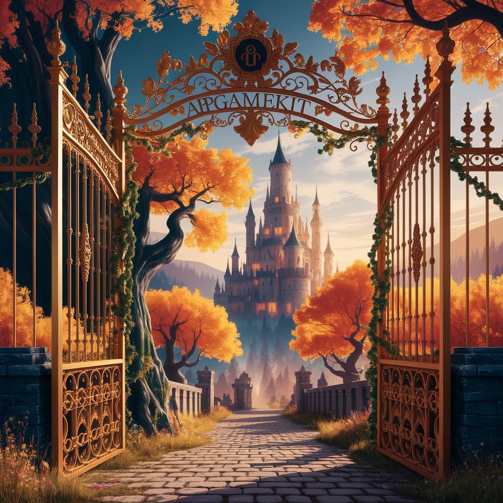 Golden Gate to an Enchanted Castle and Mythical Forest