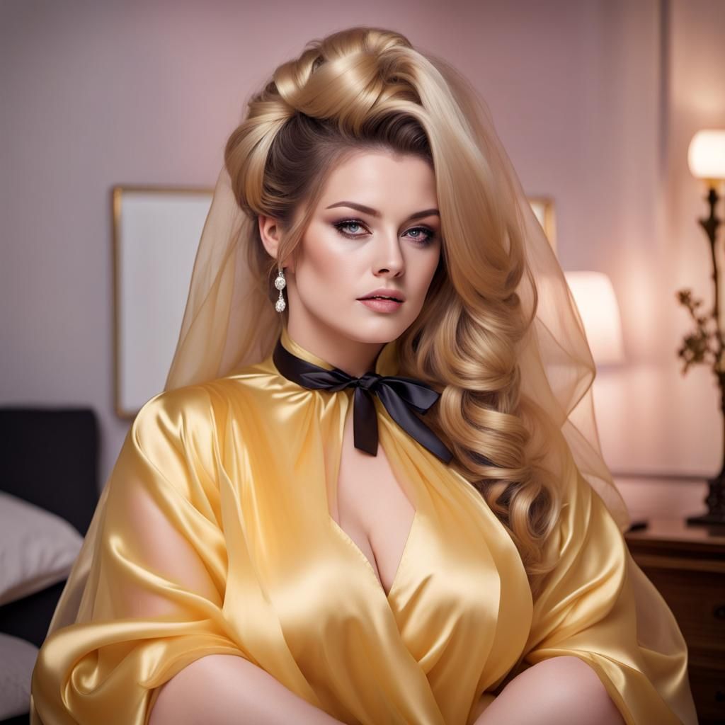 Wearing silk robes of see-through tulle. Long puffy chiffon....