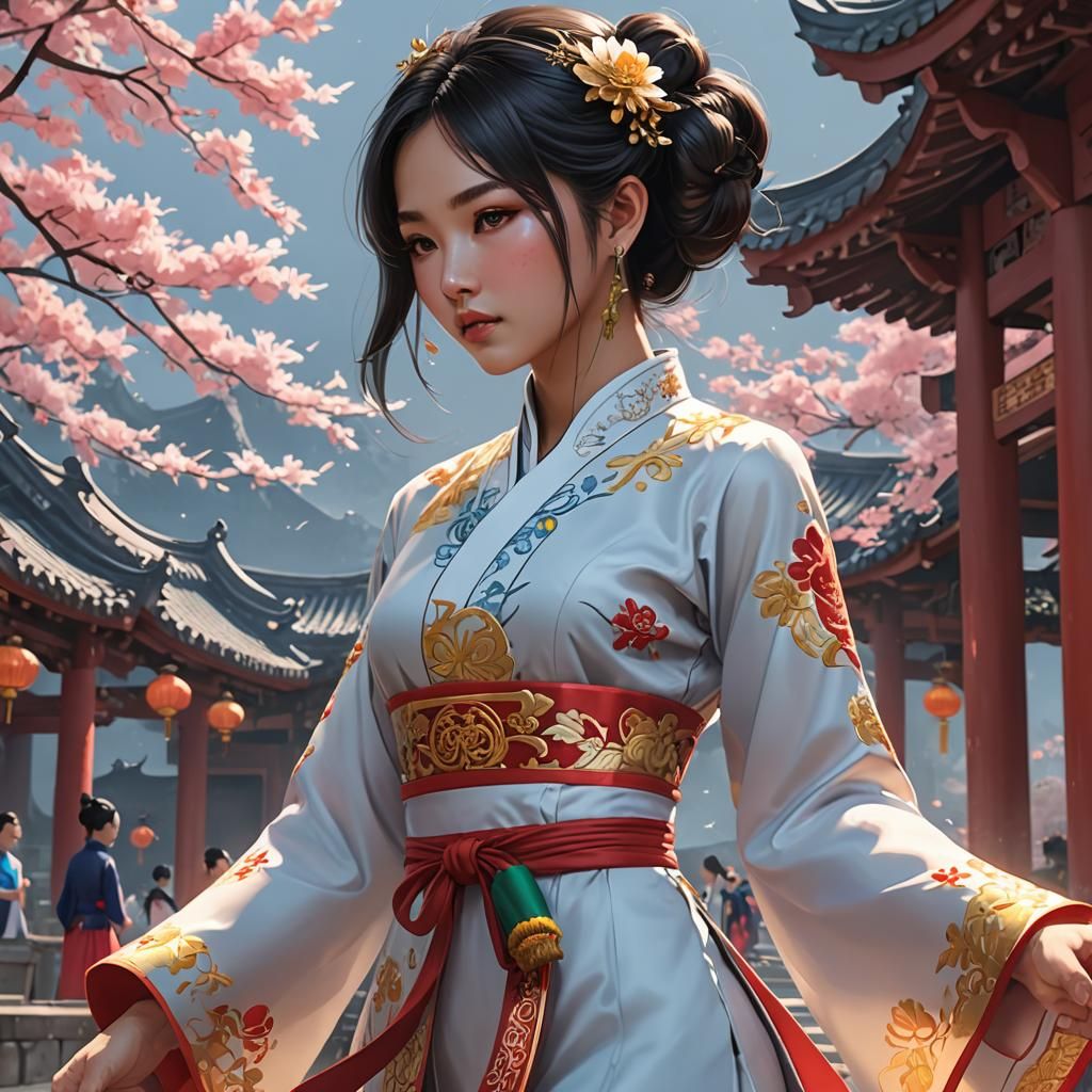 Asian Woman in Ao Dai: 3D Anime Art