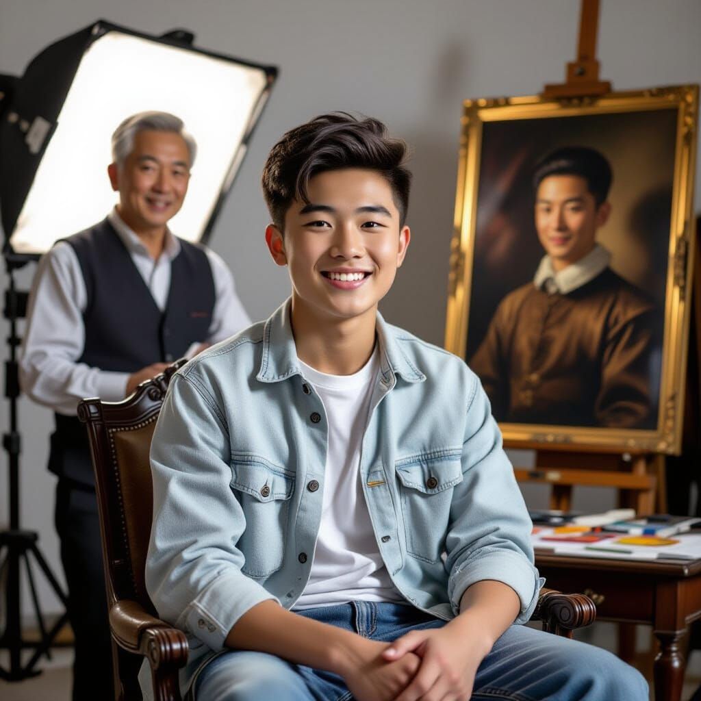 Teenage Boy Portrait in Brightly Lit Studio