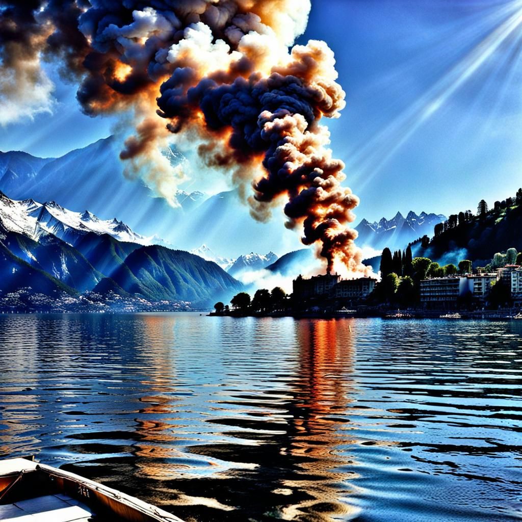Montreux Casino Fire on Lake Geneva