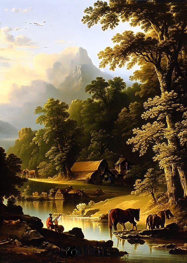 Idyllic Village Landscape in Asher Brown Durand Style
