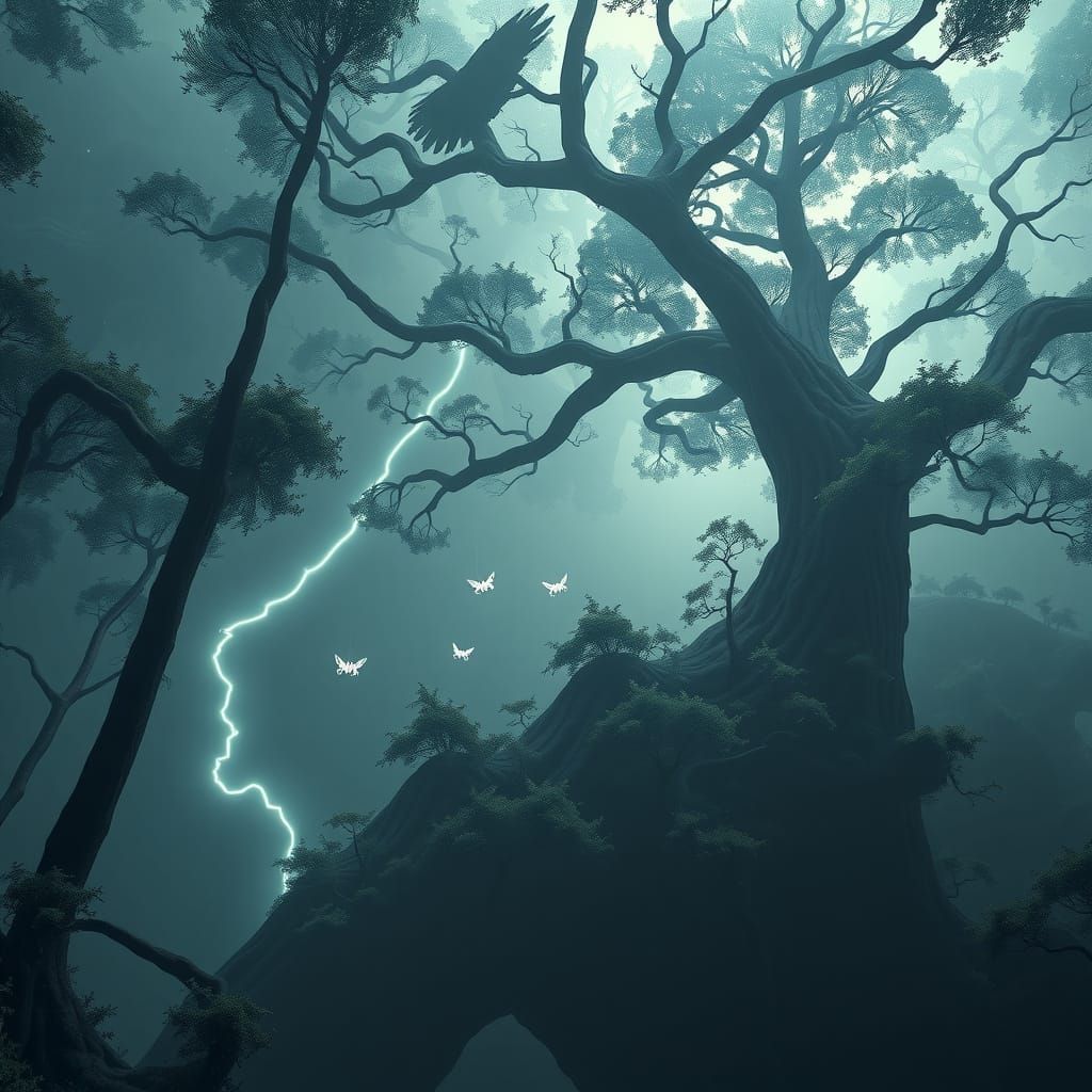 Surreal Forest in Ethereal Mist with Impossible Angles