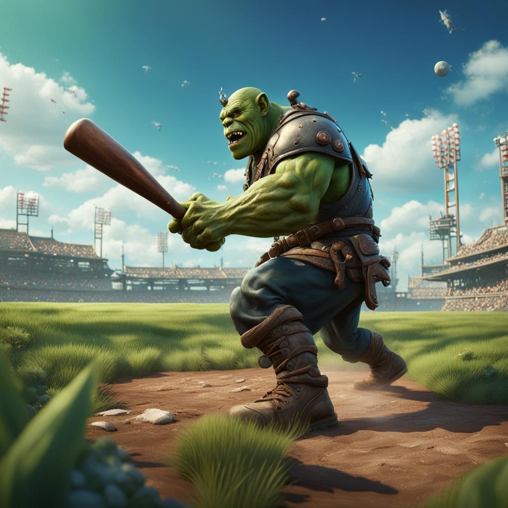 Orc Baseball Player in Detailed Fantasy Art