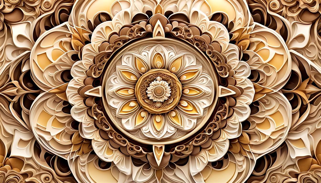 Abstract Floral Mandala in Monochrome, Digital Art