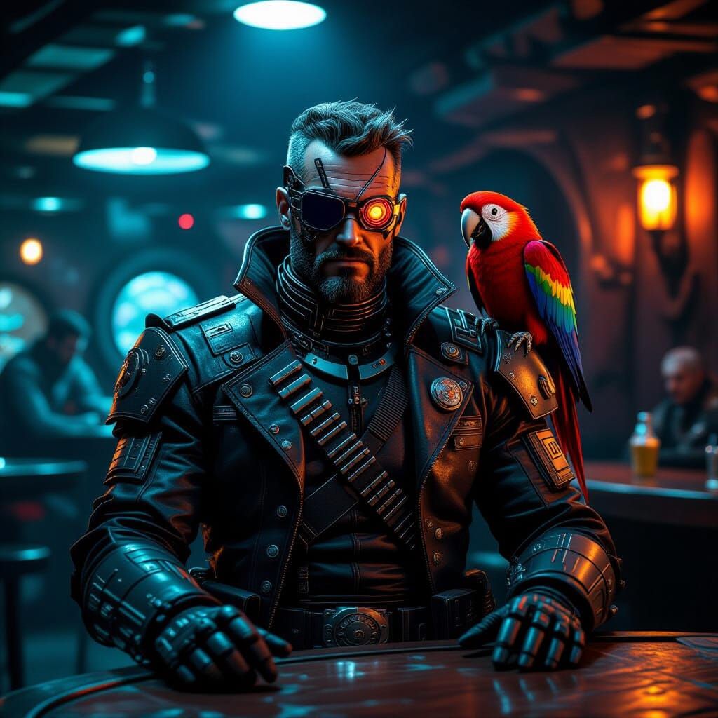 Space Pirate Captain in Noir Style Cantina