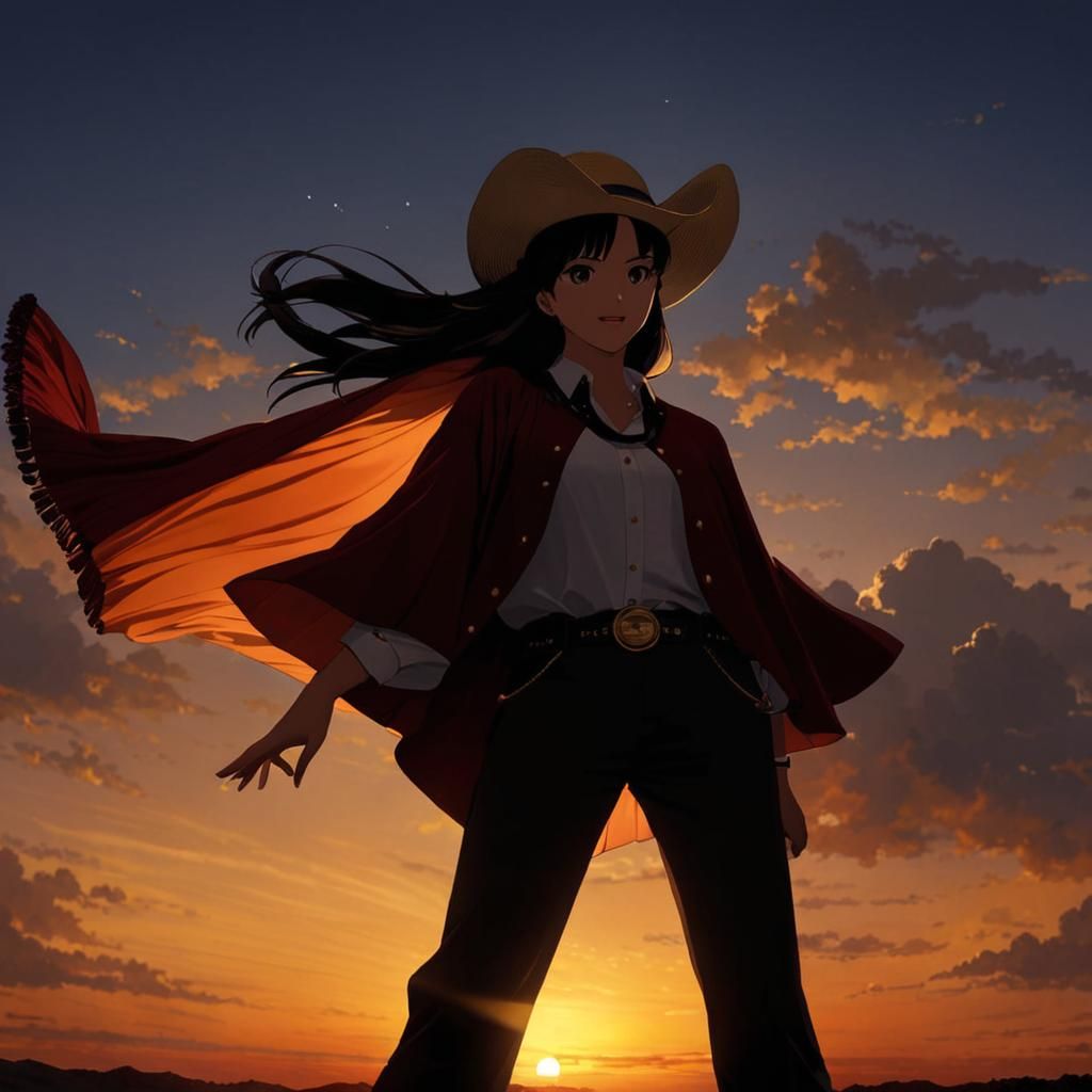 Cowgirl Silhouette at Sunset