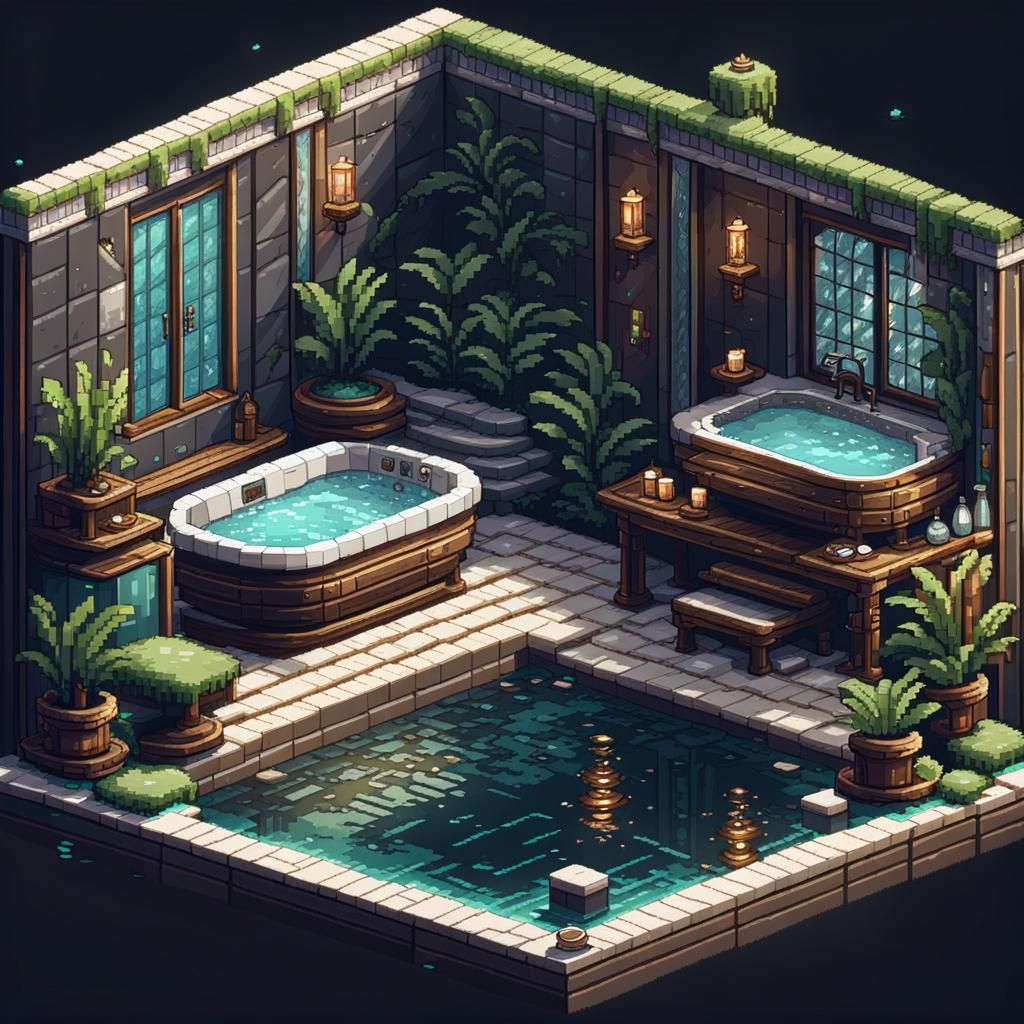 Detailed 8-bit Pixel Art of a Tiny Spa