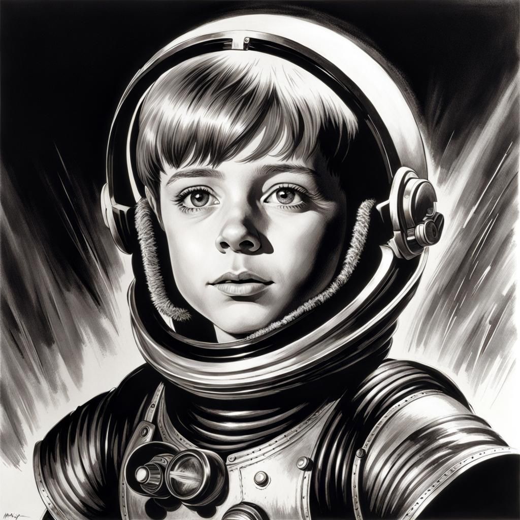 Vintage Monochrome Portrait of Young Boy, Splash Art