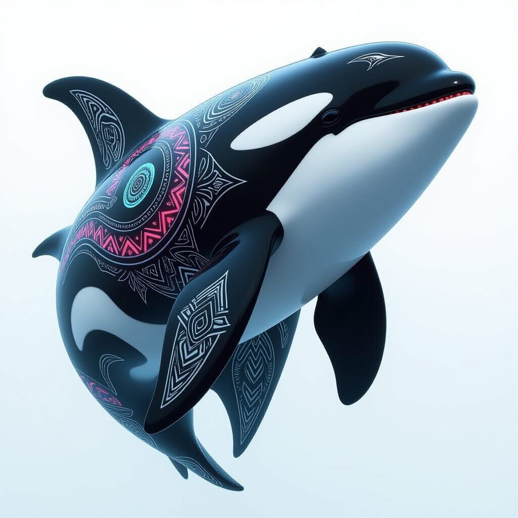 Demon Killer Whale with Tribal Markings in Dark Fantasy Styl...