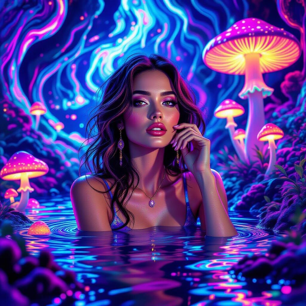 Surreal Psychedelic Woman in Dreamlike Realm