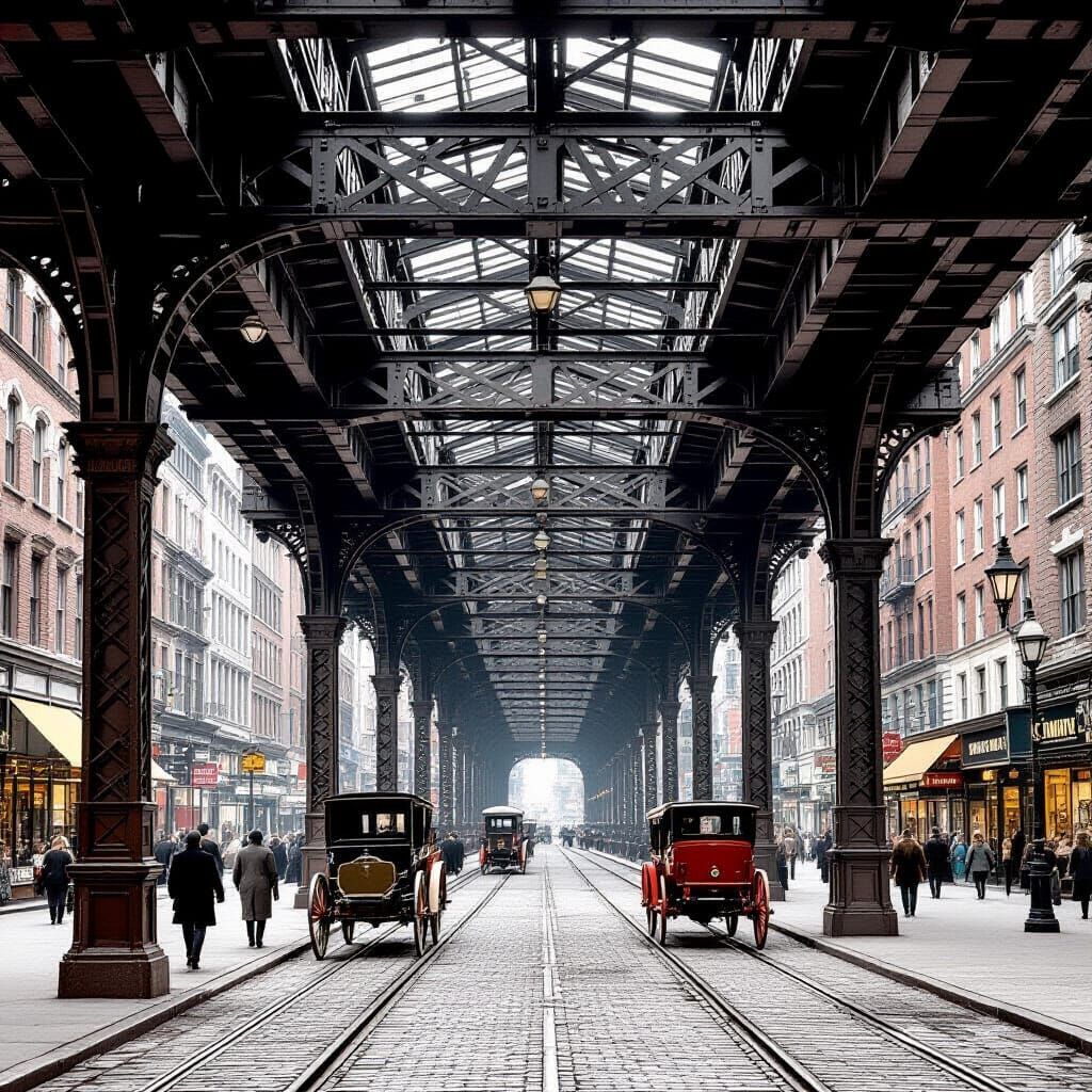 NYC Elevated Railway, 1889, in Pictorialist Style