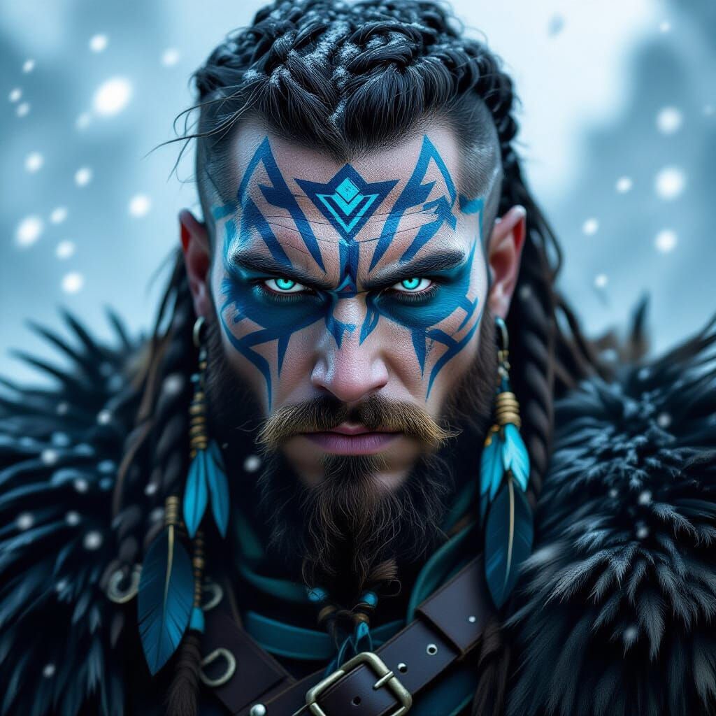 Fierce Tribal Warrior with Blue War Paint