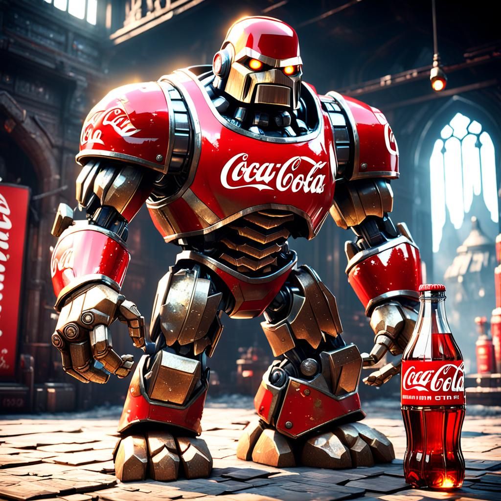 Coca-Cola Bottle Golem in 3D Cinematic Style