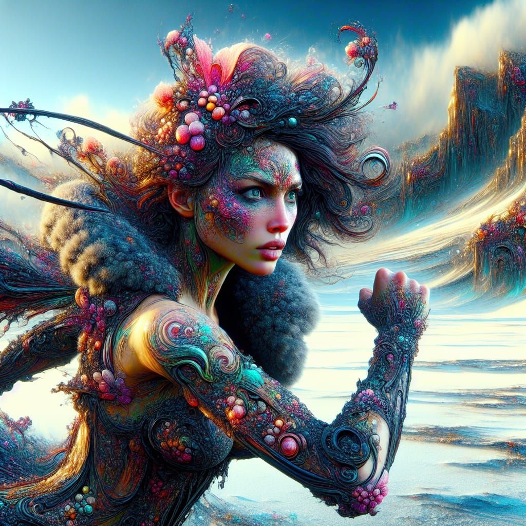 full body image action image of a woman, nior mystique, circ...