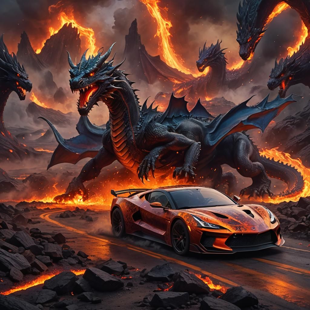 Dragon Supercar Races Through Apocalyptic Fire World