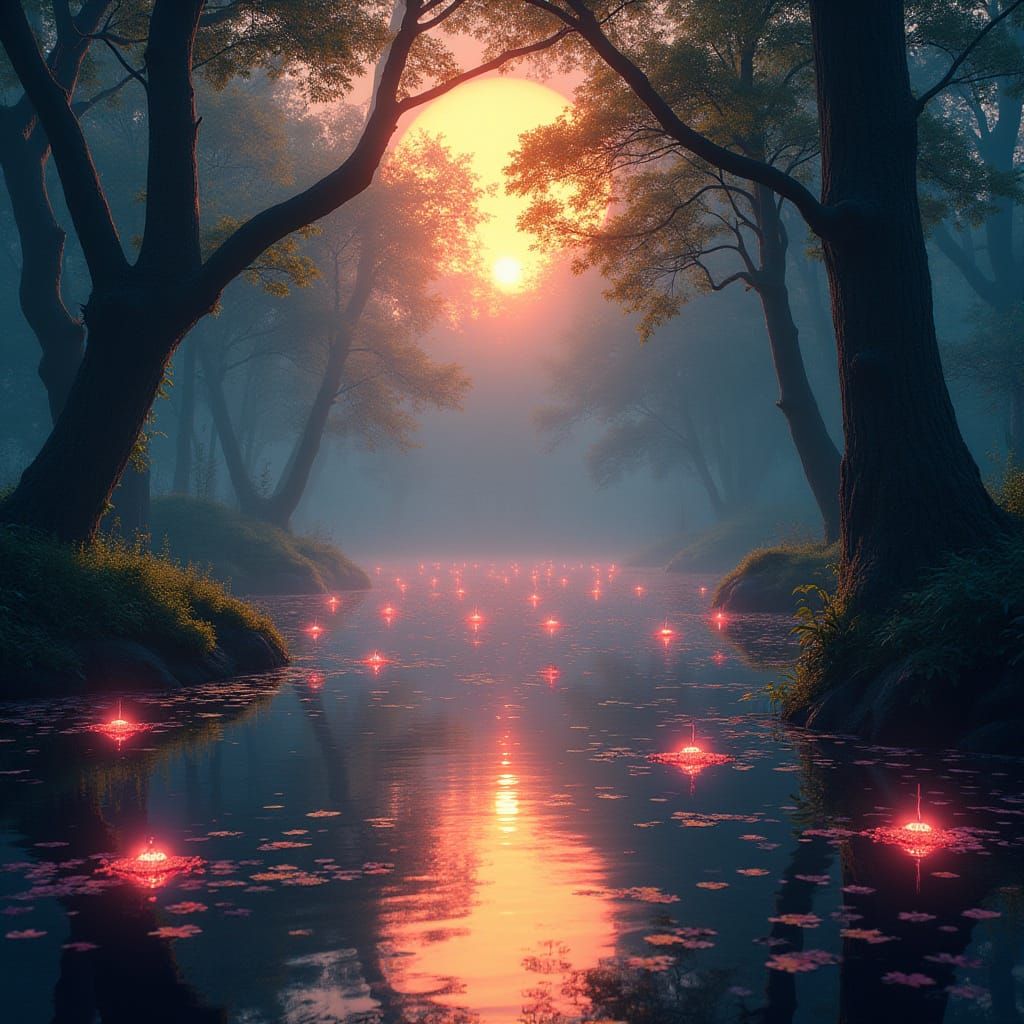 Luminous Deer in Enchanted Forest, Dreamlike Pastel Art