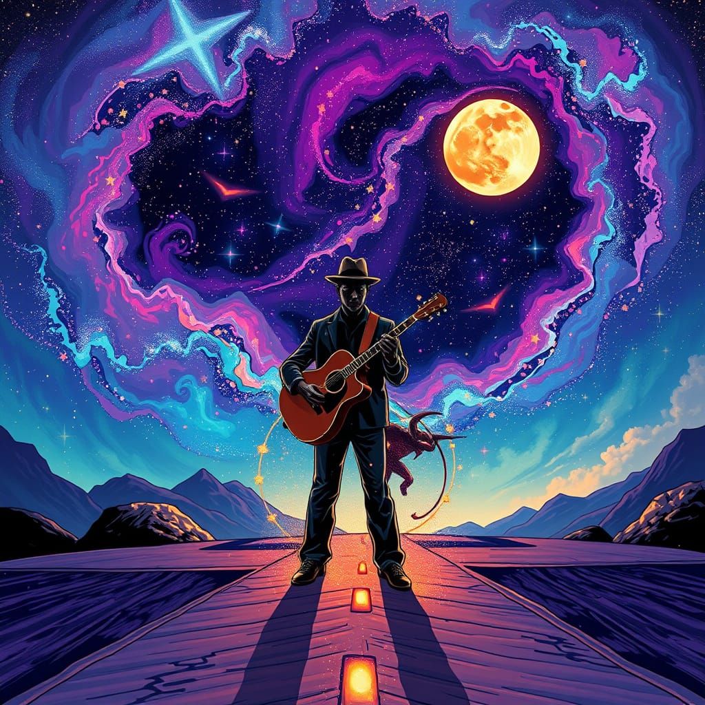 Mystical Crossroads Encounter in Cosmic Comic Art