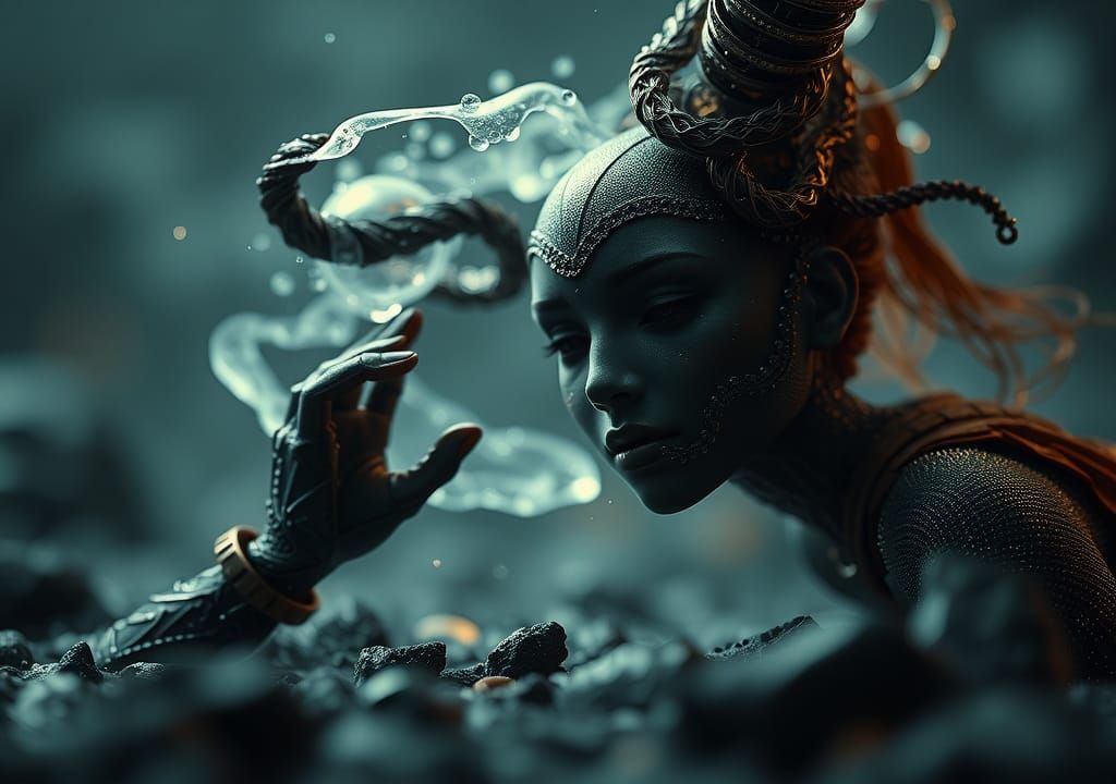 Hyperrealistic Sci-Fi Organic Abstract in Dark Macro Photogr...