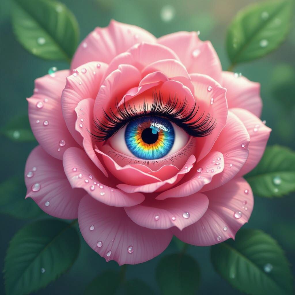 Pink Rose with Eye, a Surreal Digital Close-Up