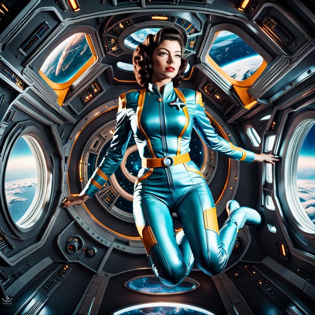 Ava Gardner in Zero-Gravity Retro Sci-Fi Scene