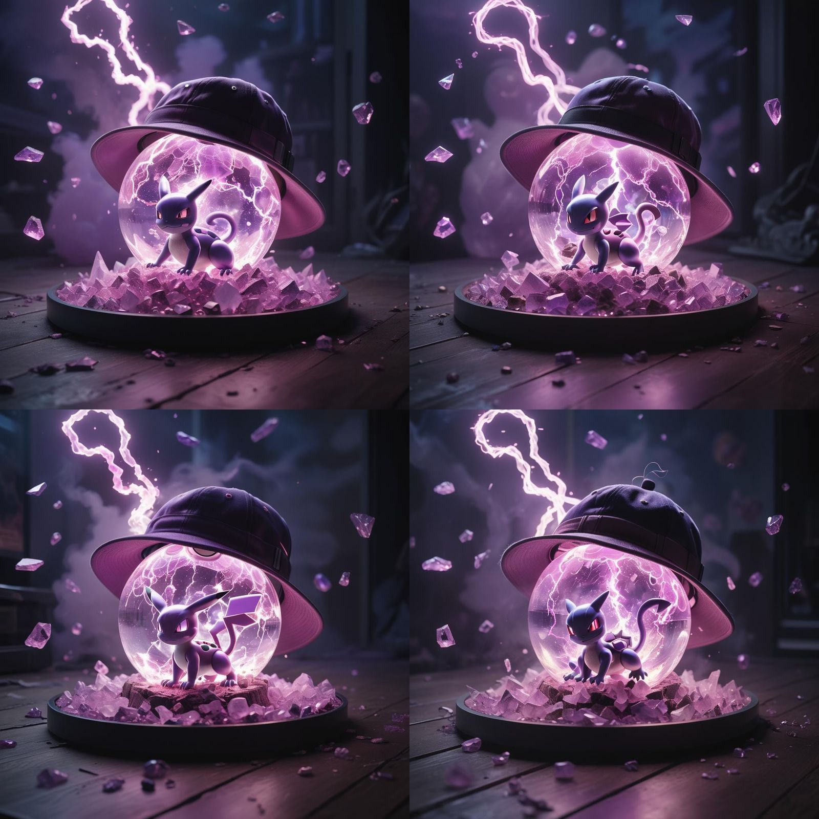 Amethyst Master Ball with MewTwo in Glass Explosion