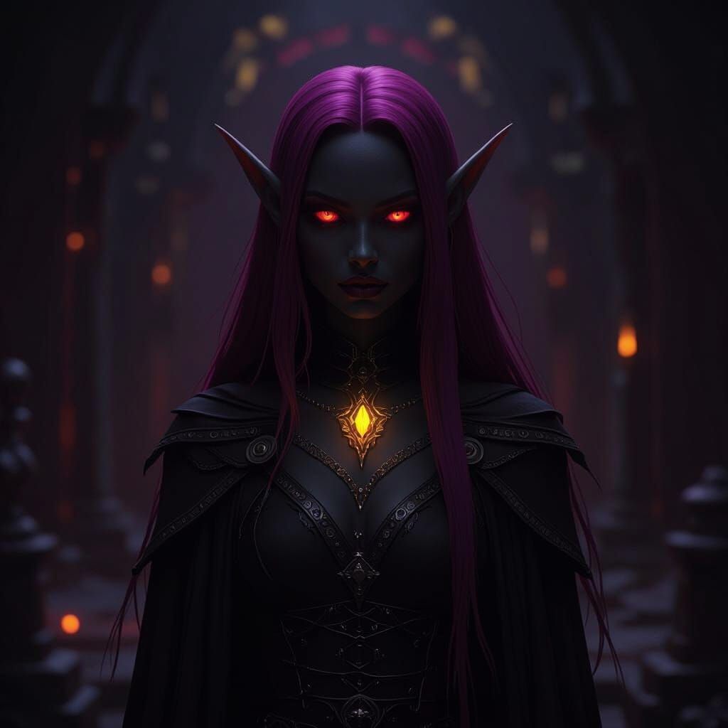 Elven Woman with Dark Skin in Dark Fantasy Style