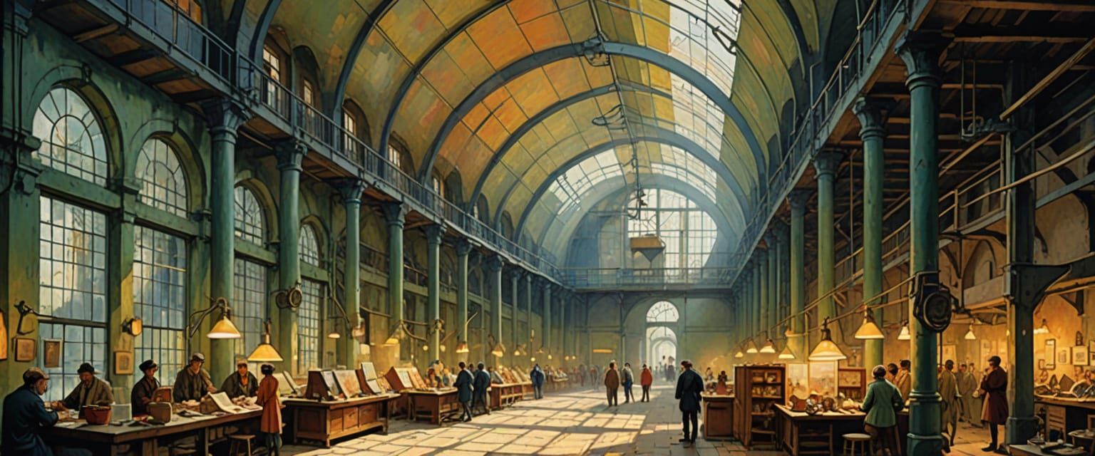 Enormous Factory Interior in Comic Book Style