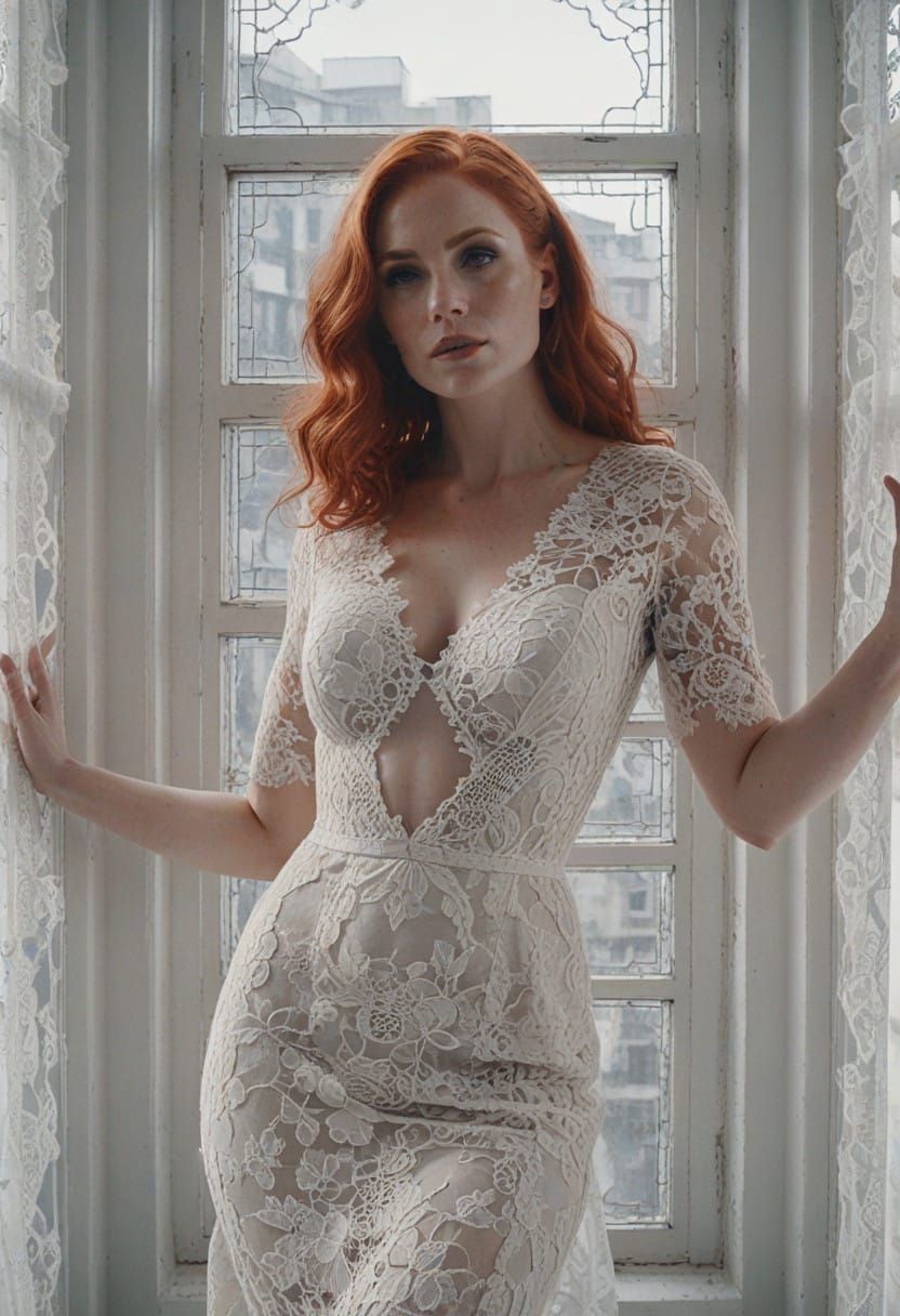 Elegant Woman in Luxury Apartment Window