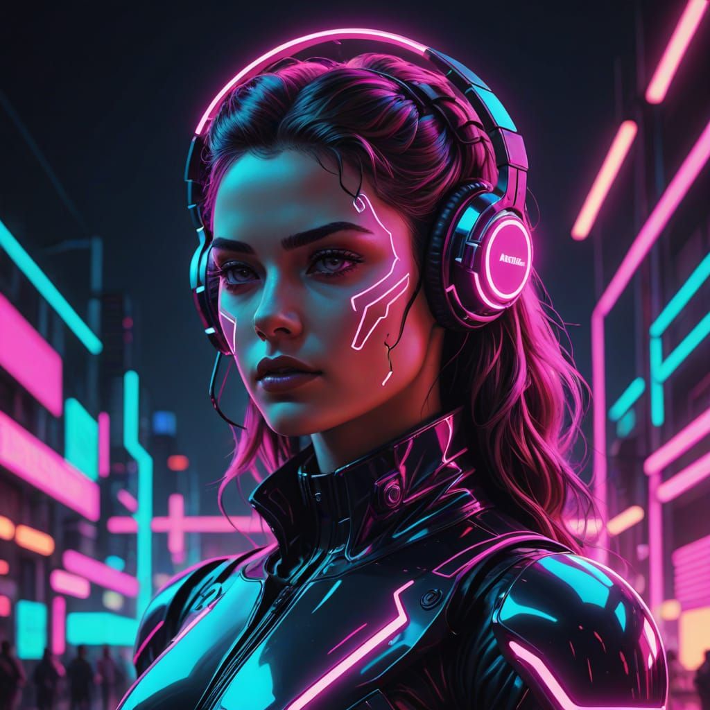 Human Augmentation Synthwave Neon Retro Art