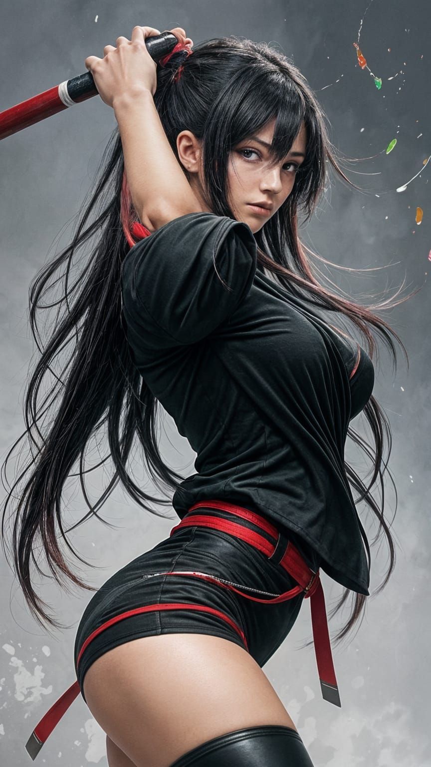 Kina Shenn Portrait with Kendo Stick in Splash Art