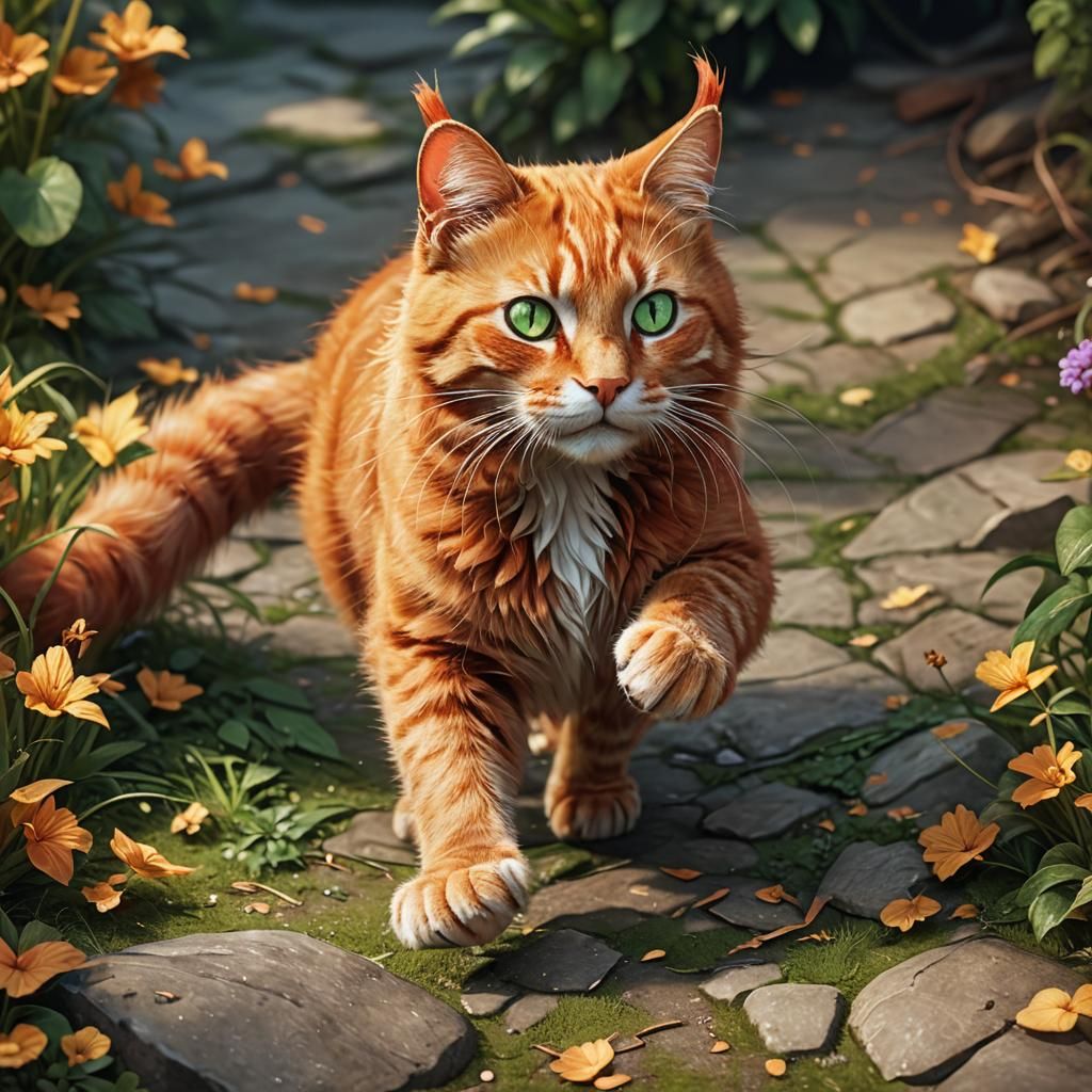 Red Cat Pouncing, Fantasy Art in Unreal Engine 5