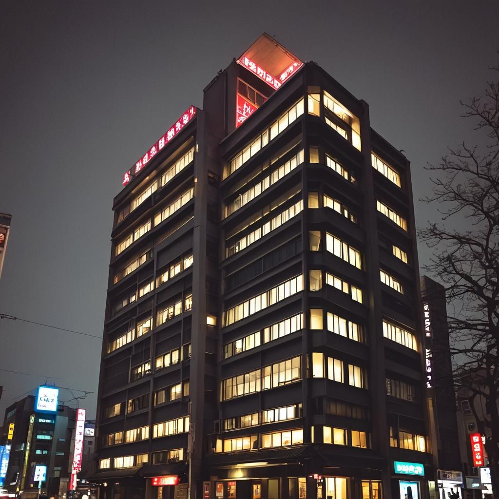 Shoin-zukuri Building with Neon Lights