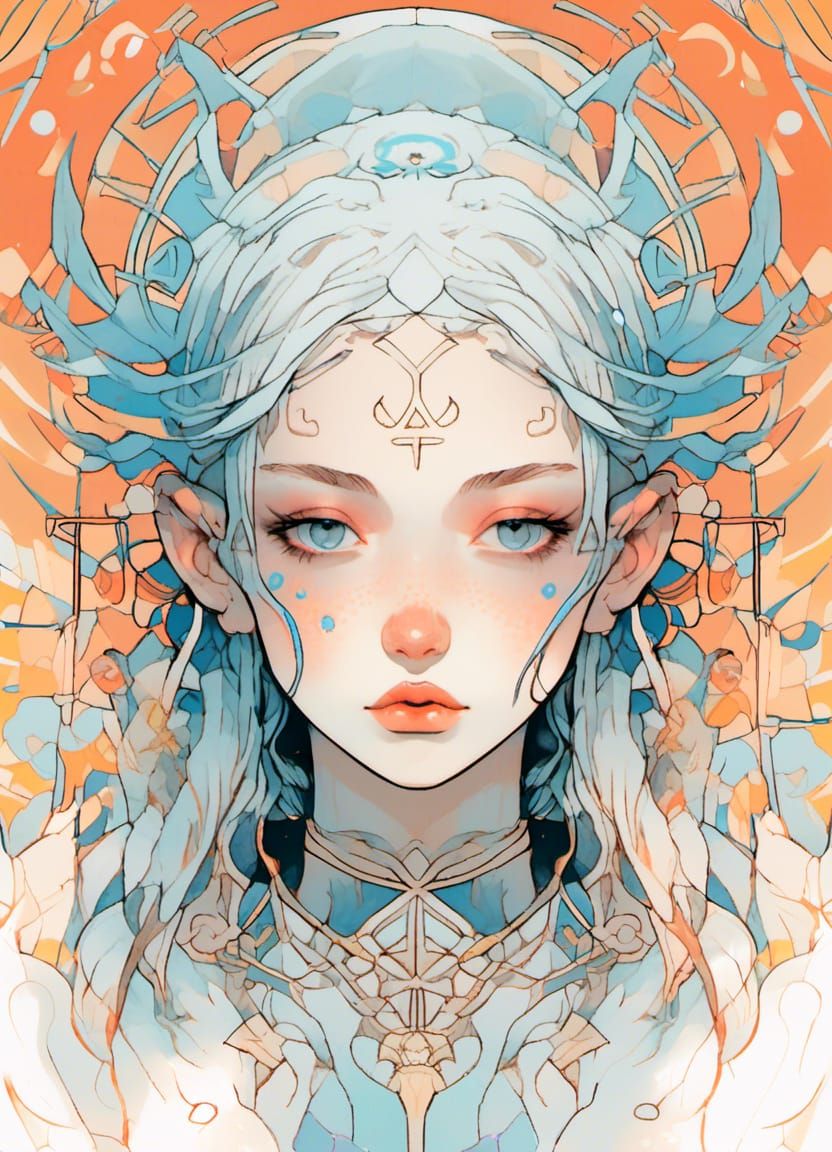 Female Wizard with Runic Magic, Satoshi Kon Style