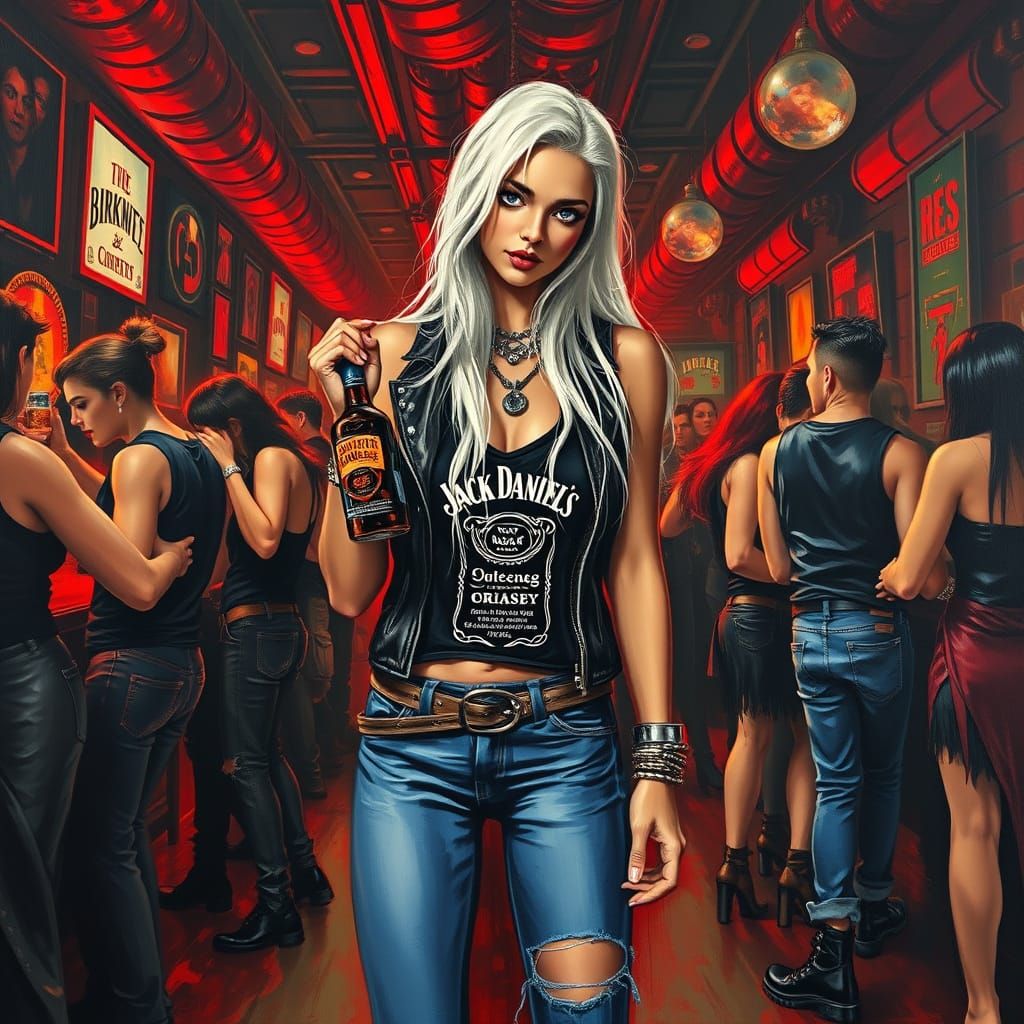 Gothic Bar Beauty in Neo-Impressionist Style