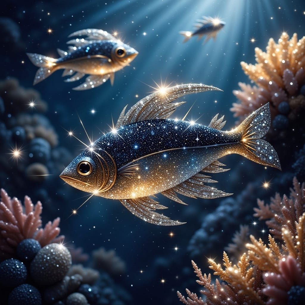 Iridescent Fish School in Vibrant Coral Reef