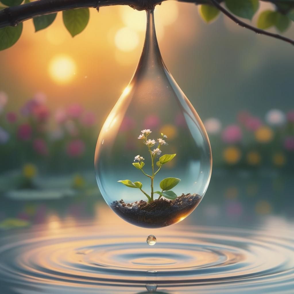 Seedling in Water Droplet: Digital Painting