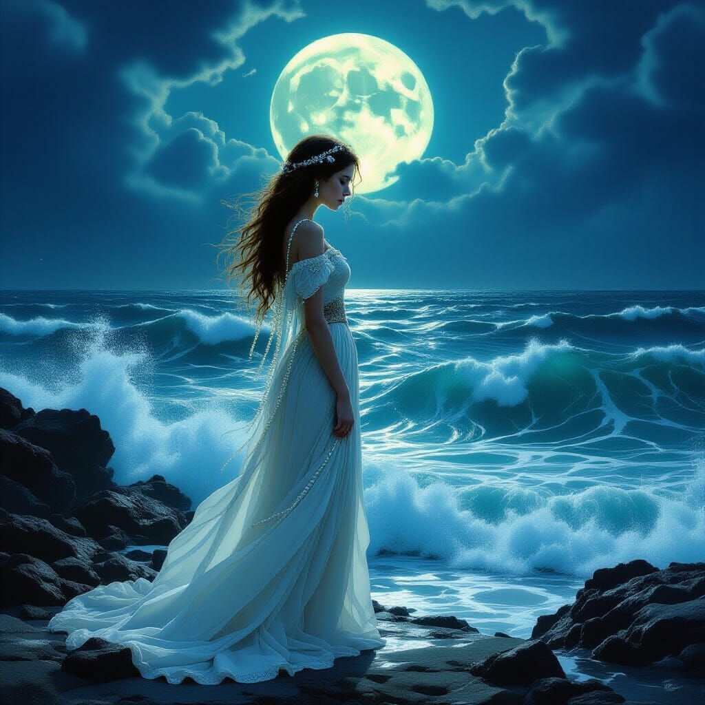 Ethereal Maiden's Midnight Promise to the Sea