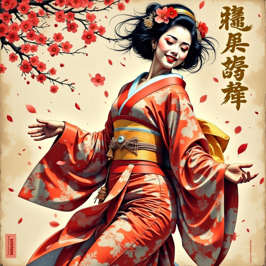 Vibrant Geisha Goddess in Retro Futuristic Pop Art