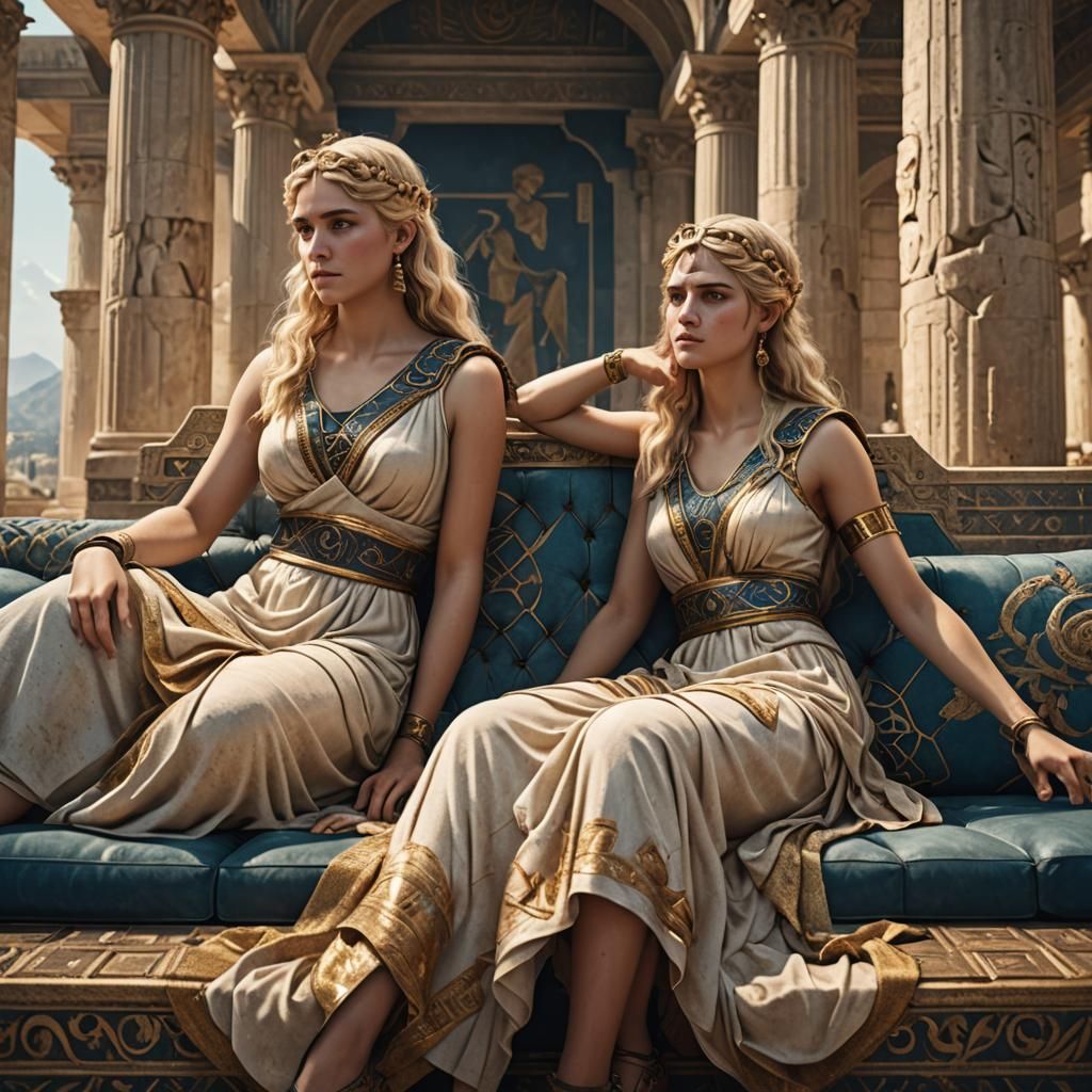 Ancient Greek Girls in Palace, Detailed Matte Painting